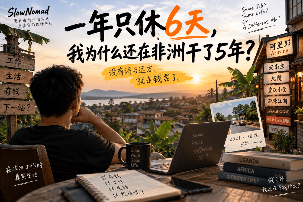 一名在乌干达工作5年的中国人在电脑前思考未来,记录非洲工作、生活与人生选择